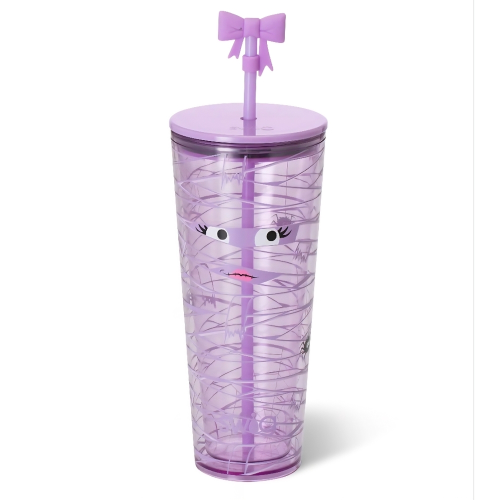 Swig Life BOO CREW MUMMY Plastic Tumbler 24oz Straw Cover Purple
